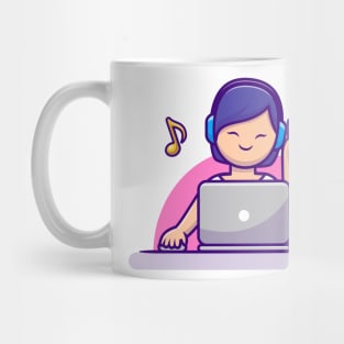 Girl Listening Music With Headphone And Laptop Mug